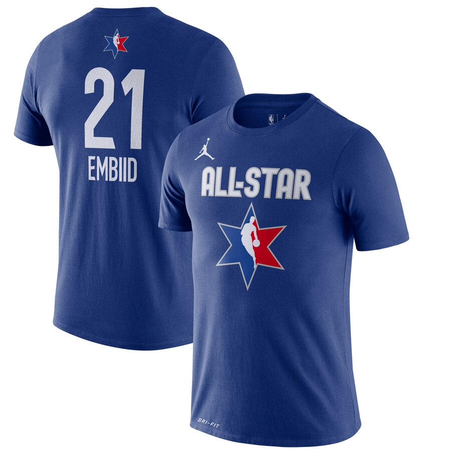 Men Jordan Brand Joel Embiid Blue 2020 NBA AllStar Game Name & Number Player TShirt->nhl t-shirts->Sports Accessory